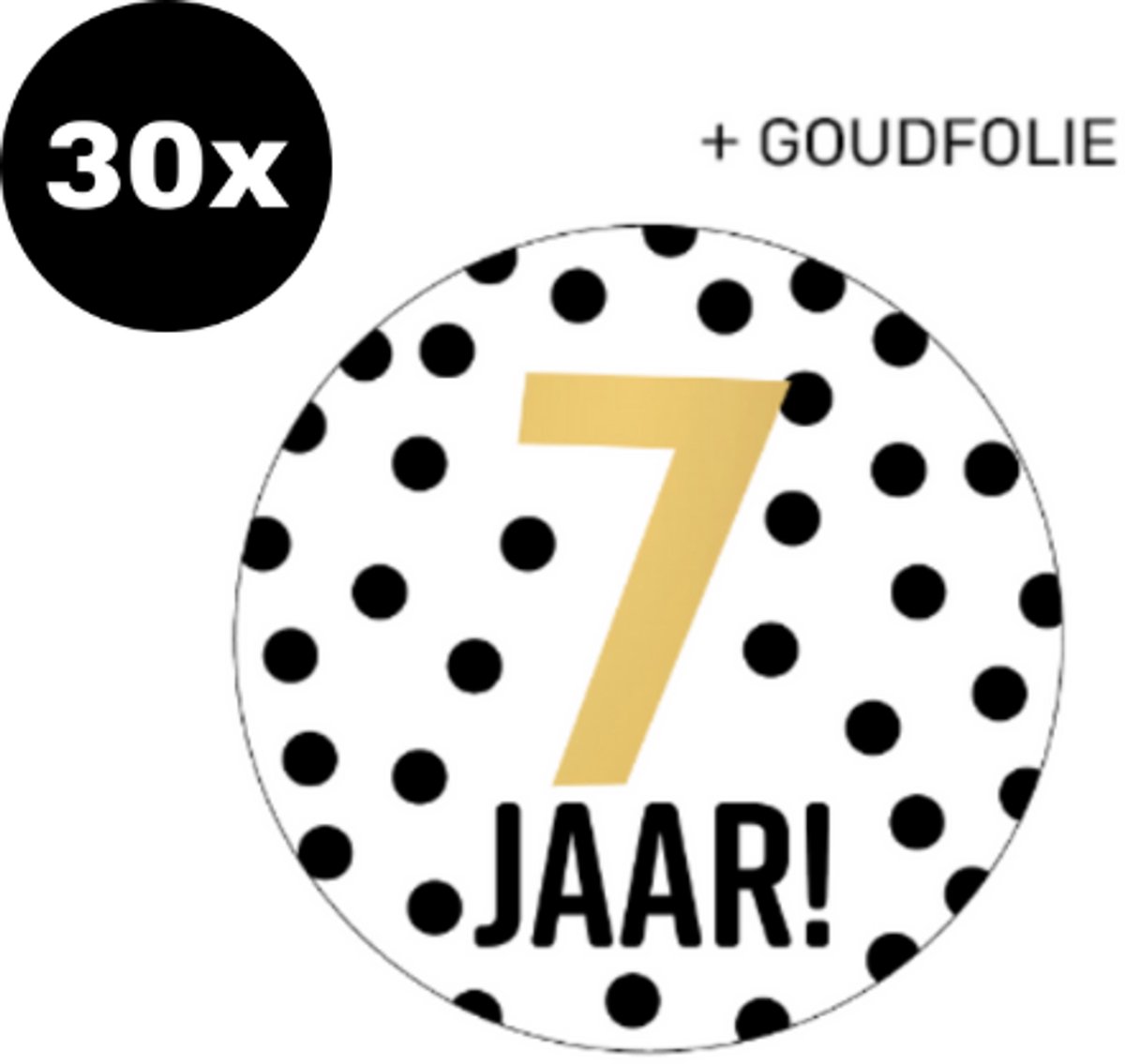 30x ZOETTT Sluitsticker 7 jaar! | GOUDFOLIE | 40 mm | Traktatiesticker Hoera | Cadeausticker | Sluitzegel | Sluitsticker | Traktatie - Verjaardag - Feest | Kinder traktatie